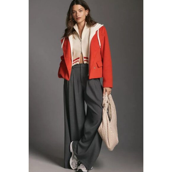 Anthropologie Maeve Twofer Hoodie Peacoat Gold Buttons Women's M - Red NWT - Picture 4 of 14